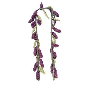 Knit Scarf Or Decor Purple Cluster of Grapes Green Leaves